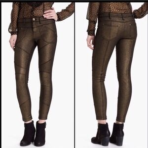 Free People Metallic Skinny Pants - Bronze